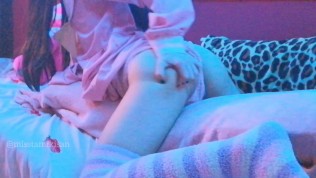 Kawaii Asian girl touching her pussy and humping pillow when parents are home loud moaning
