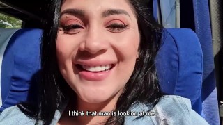 Bus passenger caught me teasing my body and he helps me squirt