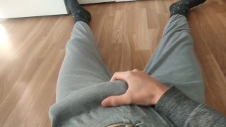 Lying on the floor, in my pajamas, I am playing again with my thick milk and this nice huge fat cock