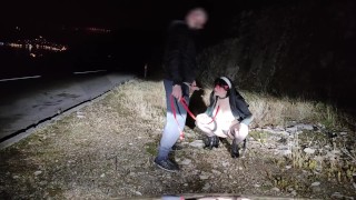 Piss Slut Wife in a Nun costume with a dog collar around her neck receives a golden shower her mout